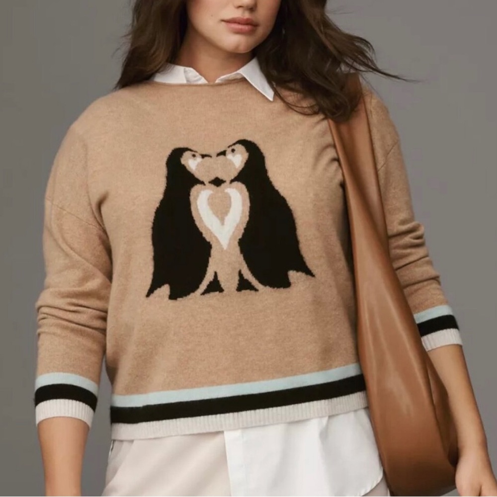 Maeve Tan Sweater with Penguin Design